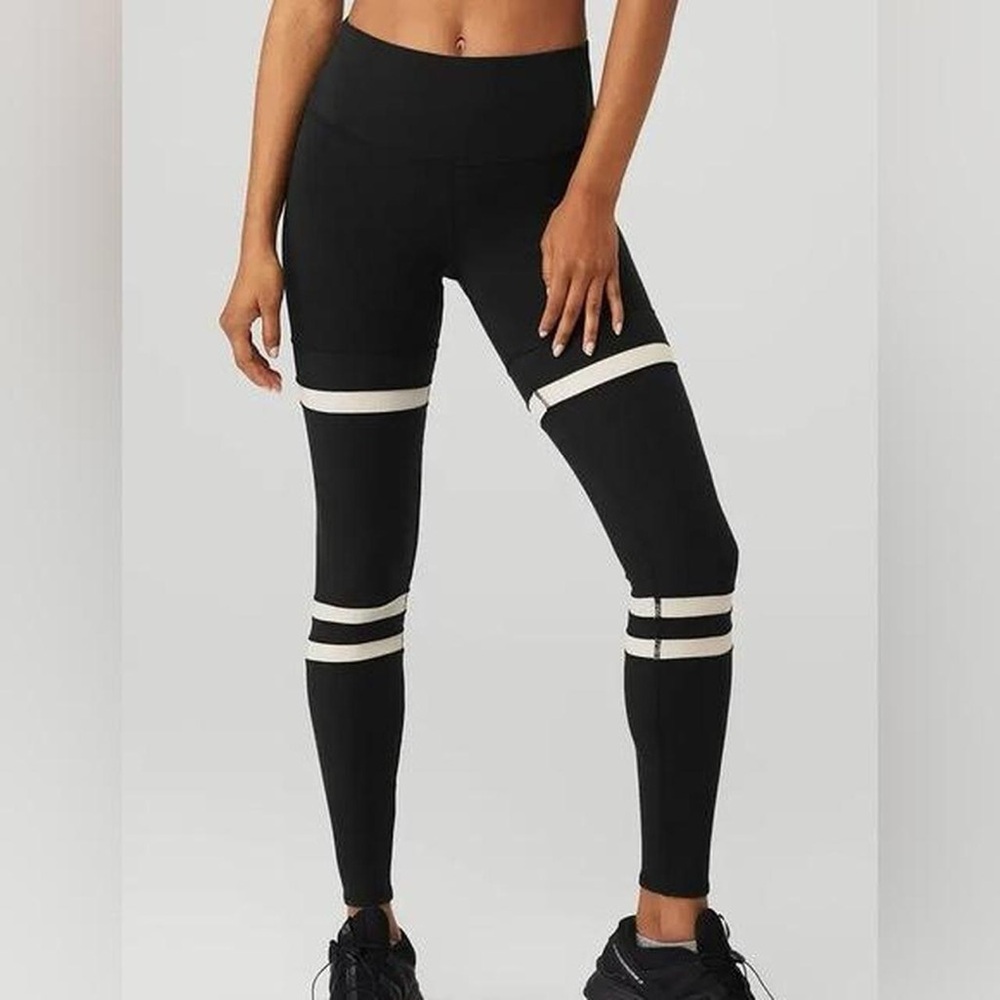 ALO Yoga Black Leggings with White Stripes
